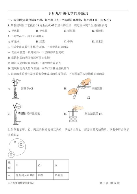 【更正】武汉一初慧泉2022 2023学年度下学期3月九年级化学试题（word版） 武汉教育资源网wh111com