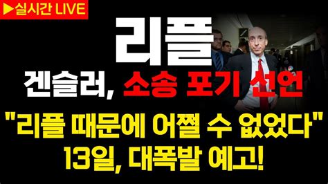 긴급속보 리플겐슬러 소송 포기 선언리플 때문에 어쩔 수 없었다13일 대폭발 예고리플 리플전망 리플코인 리플대응