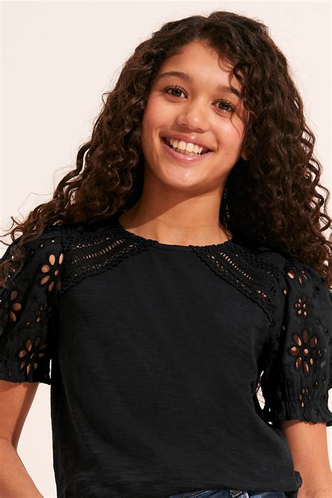 Buy Lipsy Broderie Puff Sleeve Round Neck T Shirt From Next Ireland