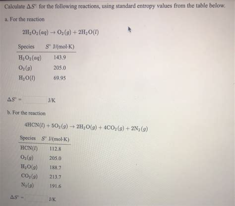 Solved Calculate As For The Following Reactions Using