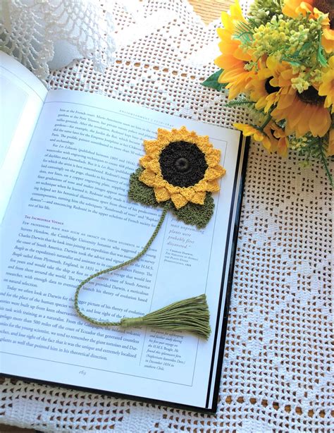 Crochet Bookmark Sunflower Bookmark Crochet Flower Bookmark | Etsy