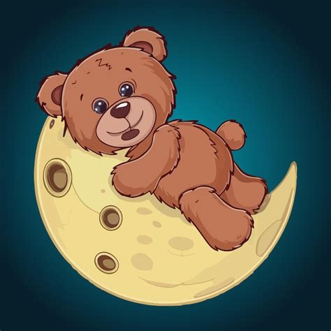 Un oso de peluche está tendido en la luna Vector Premium