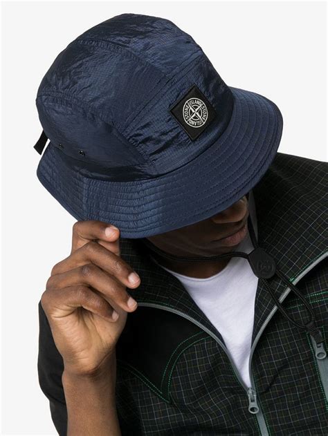 Stone Island Blue Logo Patch Ripstop Bucket Hat Modesens Blue Logo