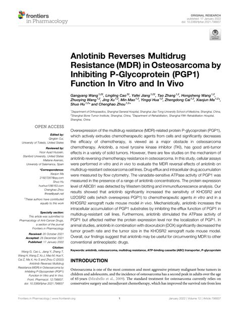 Pdf Anlotinib Reverses Multidrug Resistance Mdr In Osteosarcoma By