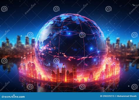 Neon Lights Trace The Contours Of Earth Illustrating Global