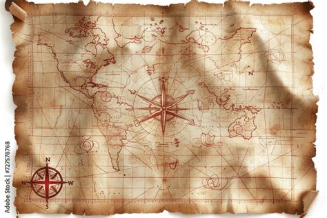 An Old Map Of An Ancient World Vintage Treasure Map Parchment Pirate Treasure Map Stock