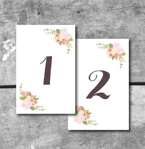 INSTANT DOWNLOAD Rustic Floral Table Numbers - PRINTABLE Wedding Cards ...