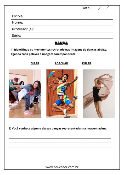 Atividade sobre Dança Movimentos e músicas para trabalhar nas aulas