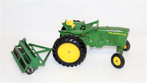 Vintage Toy Tractor, John Deere Tractor, and Plow, Tractor Decor, Little Green Tractor