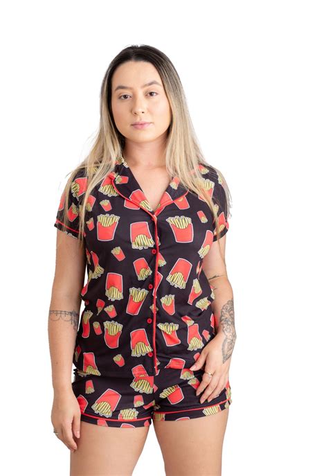 Pijama Feminino Modelo Americano Aberto Es Estampa French Fries