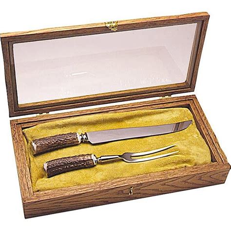 Antler Handle Carving Knife Set With Oak Box Carving Knife Set