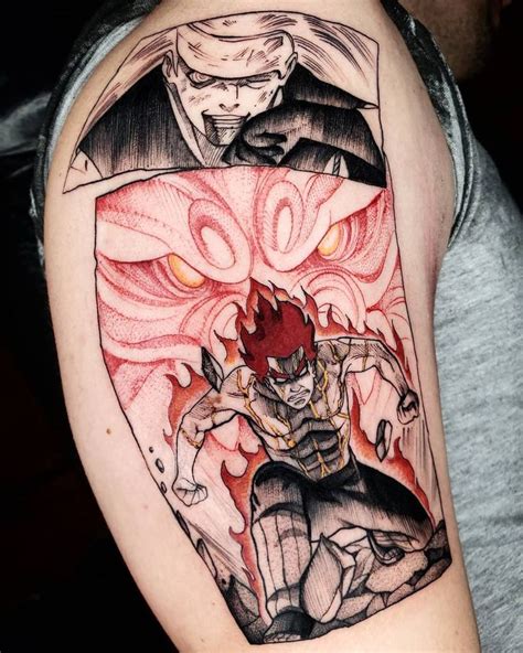 A Man S Arm With An Anime Character On It And Flames In The Background