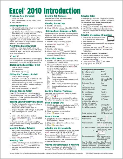 Mua Microsoft Excel 2010 Introduction Quick Reference Guide Cheat