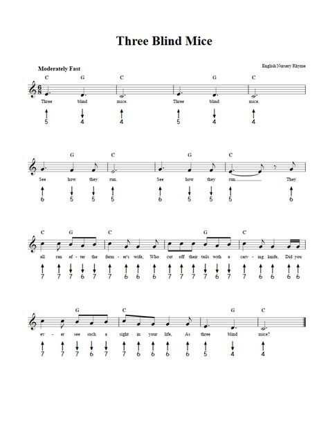 Three Blind Mice: Chords, Sheet Music, and Tab for Harmonica with Lyrics