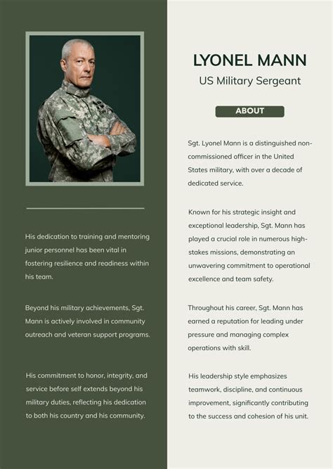 Free Military Professional Bio Template Edit Online And Download