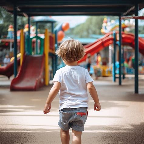 Vista posterior de un niño salvaje con camiseta blanca corriendo rápido