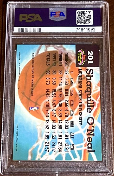 Topps Stadium Club Shaquille O Neal Hof Basketball Shaq Rookie Rc