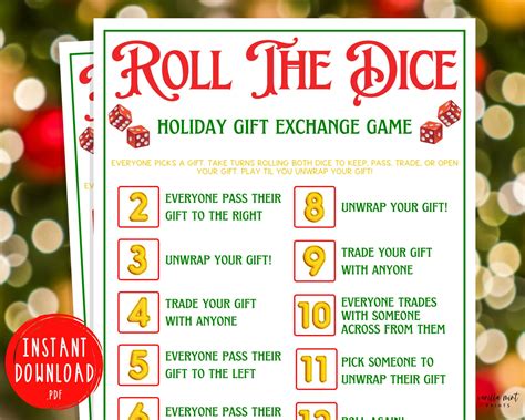 Roll The Dice Holiday Gift Exchange Game Christmas Printable Games