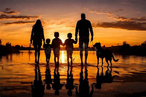 Familia Feliz Saltando Al Atardecer Stock de ilustración Ilustración