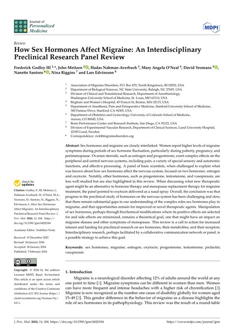 Pdf How Sex Hormones Affect Migraine An Interdisciplinary Preclinical Research Panel Review