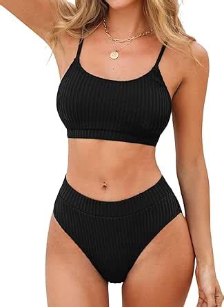 Amazon Cupshe Women S Bikini Set Two Piece Swimsuits High Waisted Scoop Neck Spaghetti