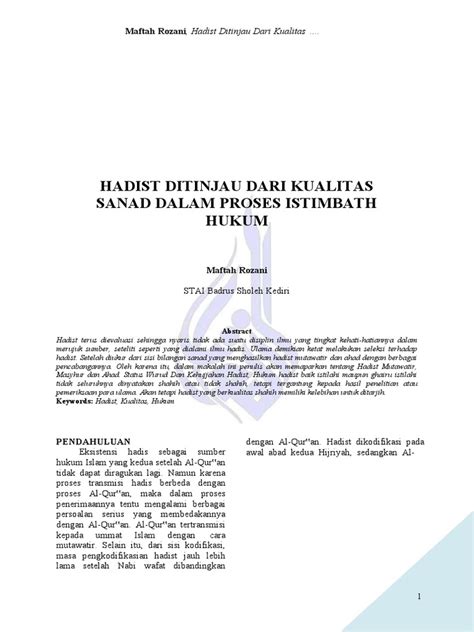 Hadist Ditinjau Dari Kualitas Sanad Dalam Proses Istimbath Hukum Pdf