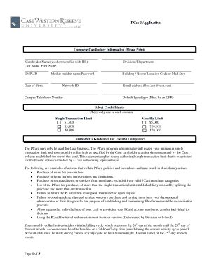 Fillable Online Case PCard Application Complete Cardholder Information