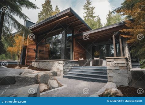 modern log cabin exterior