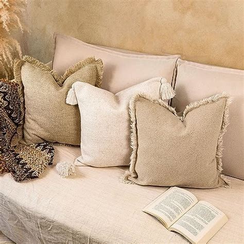 Amazon Cotton Fringed Throw Pillow Covers 18x18 Set Of 2 Soft