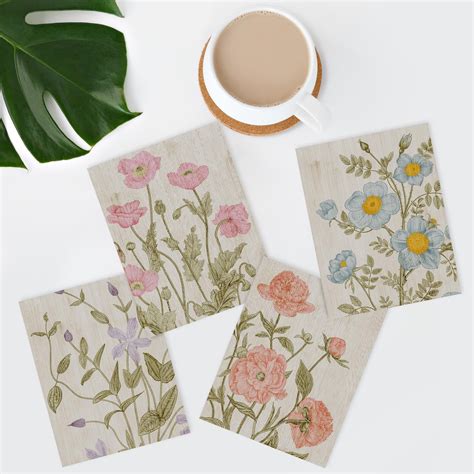 PixonSign Frameless Wall Art Wildflowers Floral Botanical Prints Set