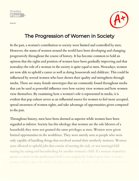 The Progression Of Women In Society Essay Example 1739 Words