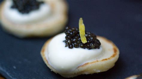 Caviar with Crème Fraiche Blini Recipe | Sarah Sharratt