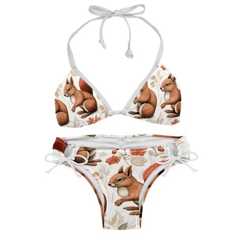Squirrel Detachable Sponge Adjustable Strap Bikini Set Two Pack Beach Pool Scenes Bikinis
