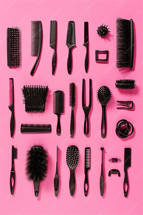 Premium Photo A Bunch Of Different Types Of Hair Brushes On A Pink