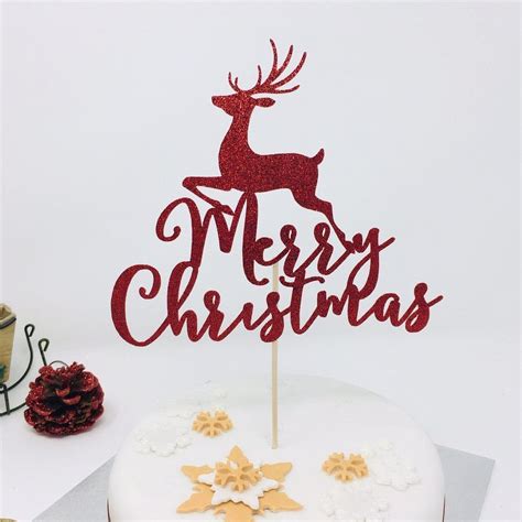 Merry Christmas Cake Topper with Reindeer Estampado navideño