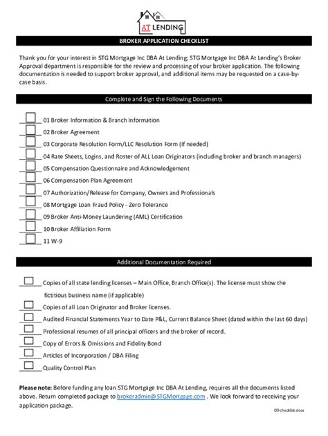 Fillable Online Broker Application Checklist At Lending Fax Email