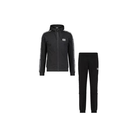 Emporio Armani Ea7 Cotton Zip Up Tape Logo Hooded Black Tracksuit Clothing From N22 Menswear Uk