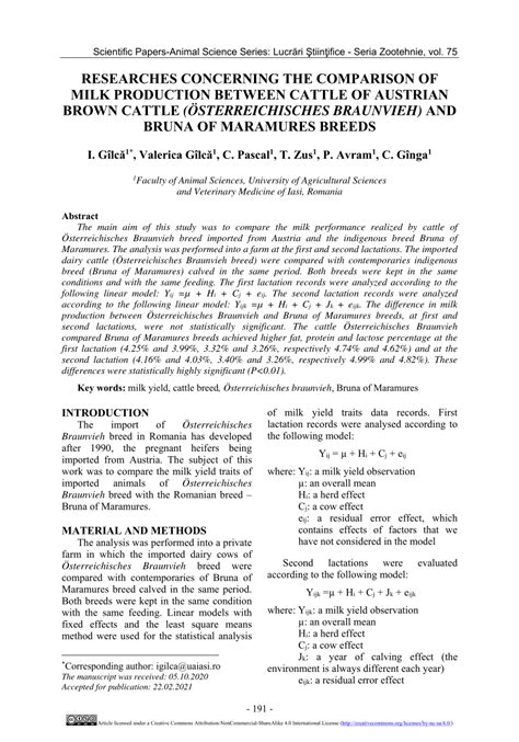 (PDF) RESEARCHES CONCERNING THE COMPARISON OF MILK PRODUCTION BETWEEN CATTLE OF AUSTRIAN BROWN ...