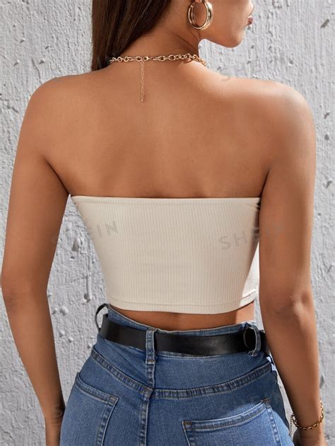 Shein Petite Twist Front Ribbed Knit Tube Summer Crop Women Top Shein Usa