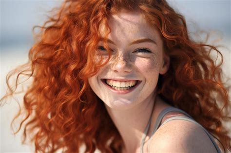 Premium Photo Close Up Portrait Of A Beautiful Redhead Girl With Freckles