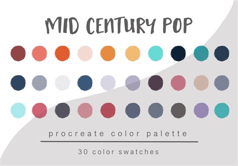 Mid Century Pop Procreate Color Palette Color Swatches For Procreate