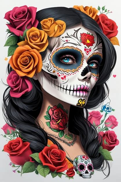 Premium Ai Image Day Of The Dead Sugar Skull Woman With Flowers