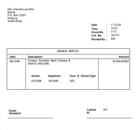 9 Deposit Receipt Templates Free Samples Examples And Format Sample