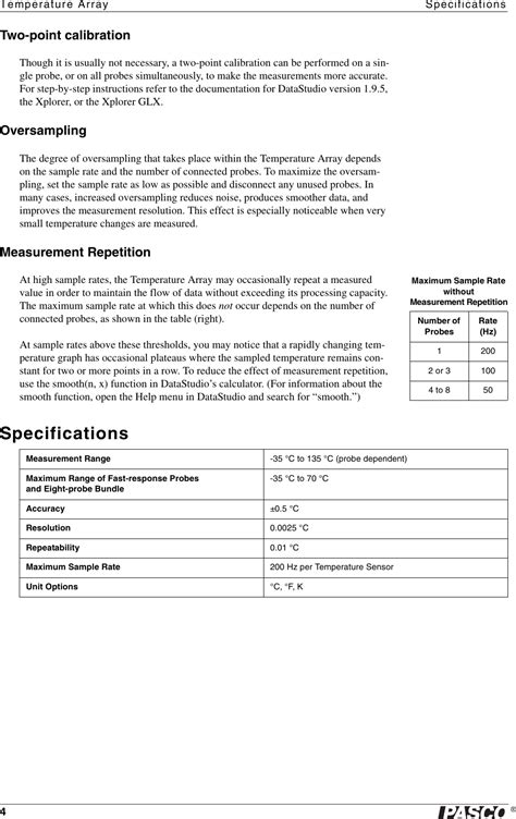 Pasco Specialty And Mfg Temperature Array Ps 2157 Users Manual 012 08867A