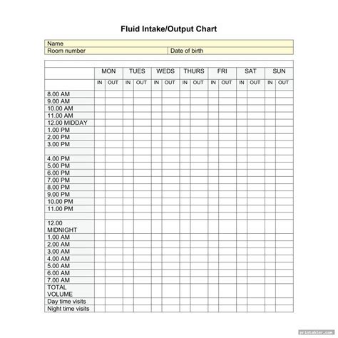 Fluid Intake And Output Chart Printable