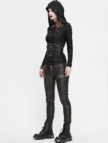 Black Gothic Punk Pu Leather Long Slim Pants For Women Uk