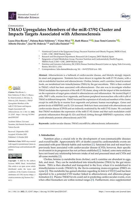 PDF TMAO Upregulates Members Of The MiR 17 92 Cluster And Impacts