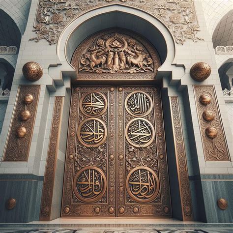 Premium Photo Grand Mosque Door In Bronze With Arabic Calligraphy And