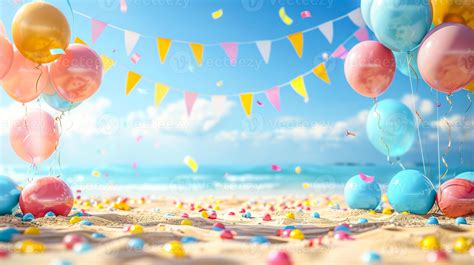 Colorful Beach Party with Balloons and Confetti 46452035 Stock Photo at ...