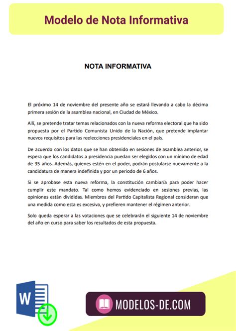 Nota informativa concepto características elementos tipos ejemplo